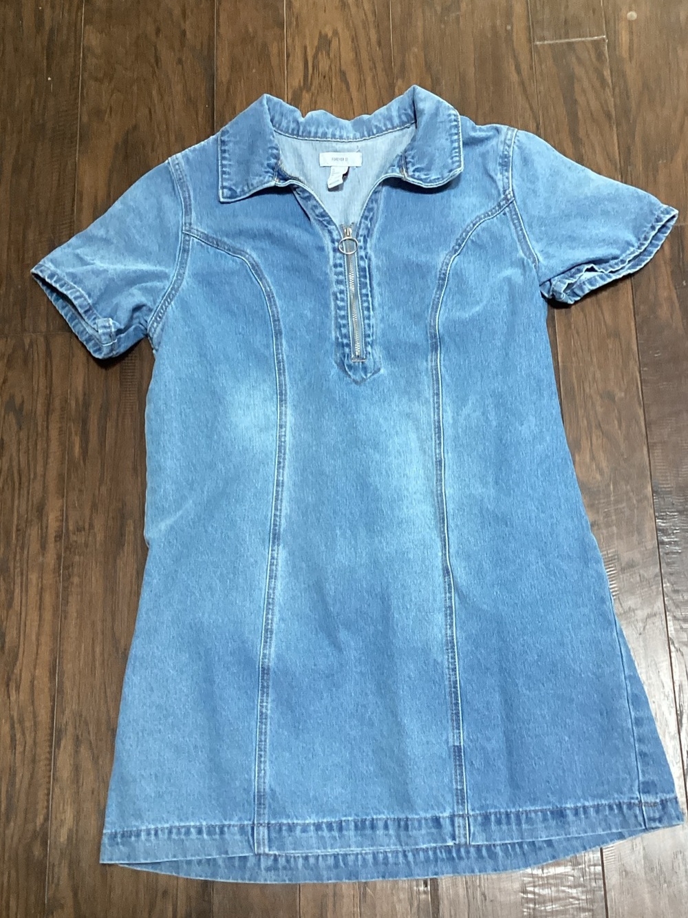 Forever 21 Light Blue Denim Short Sleeve Zip-Front Dress